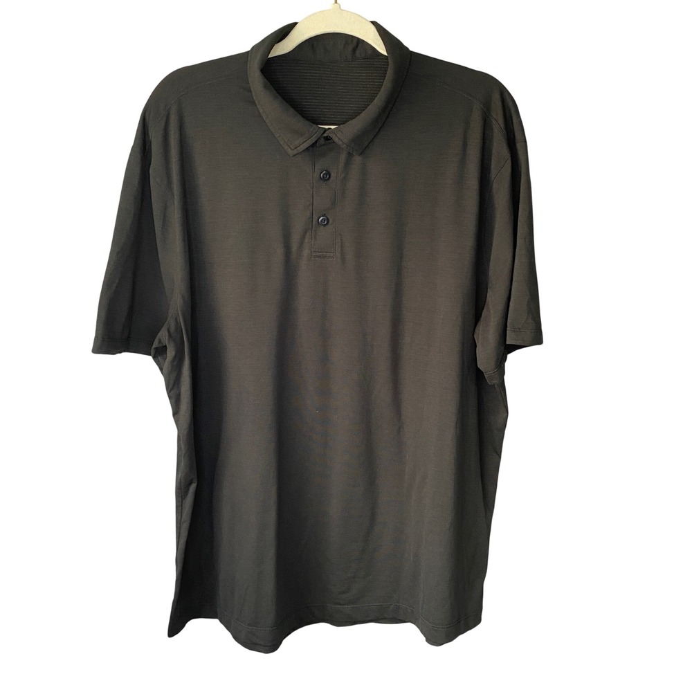 Lululemon Mens Dark Charcoal Grey Short Sleeve Athletic Polo Shirt XL